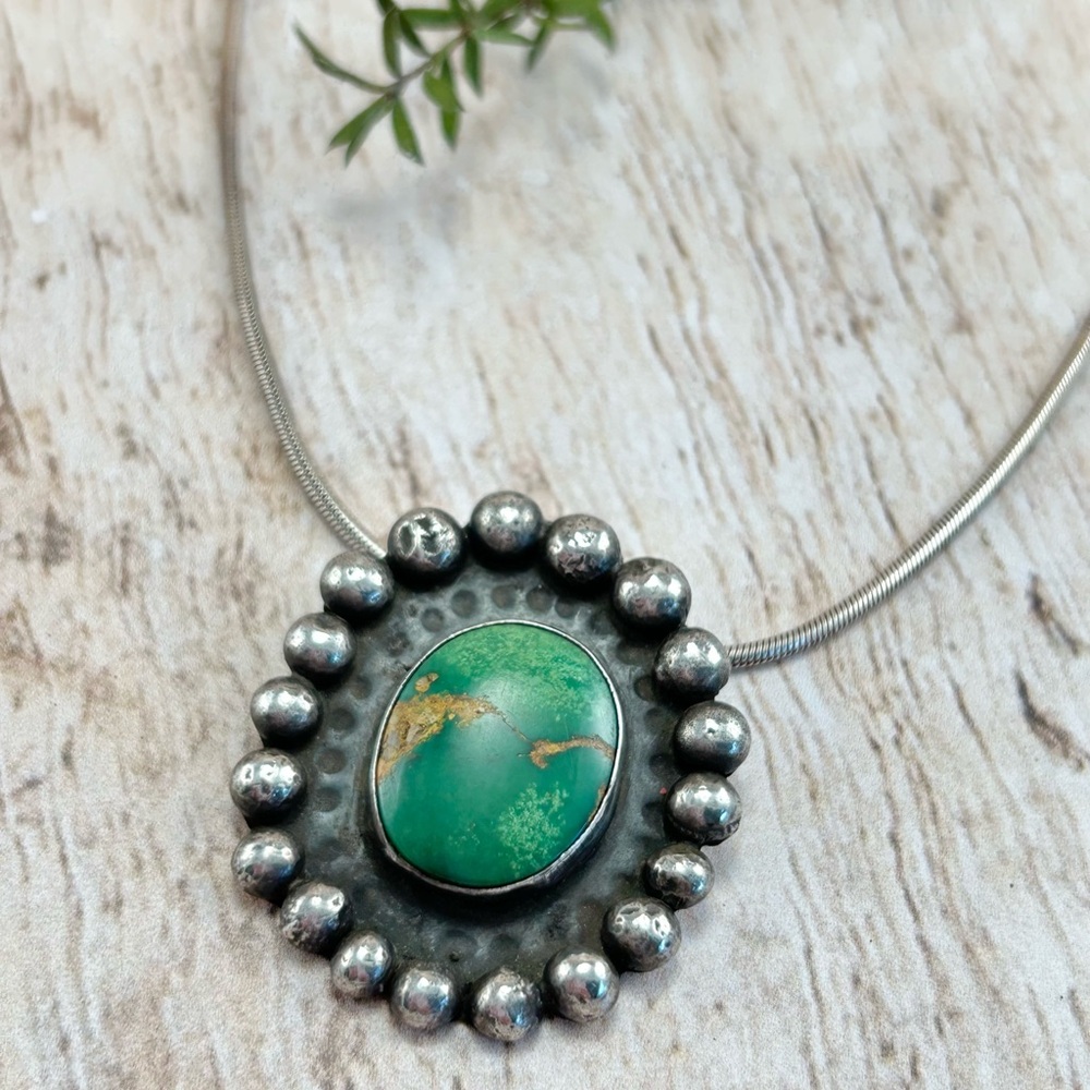 Antique Navajo Silver Green Turquoise Pendant